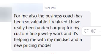 Member message screenshot, name hidden for privacy. A member on the Business Coach. Name hidden for privacy.