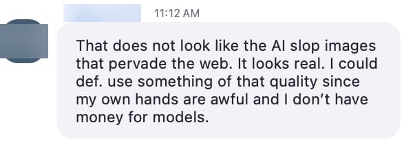 Member message screenshot, name hidden for privacy. A member reacting to a Studio demo. Name hidden for privacy.