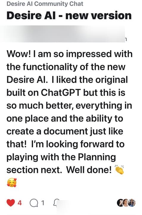 Member message screenshot, name hidden for privacy. A member who used the earlier ChatGPT version. Name hidden for privacy.